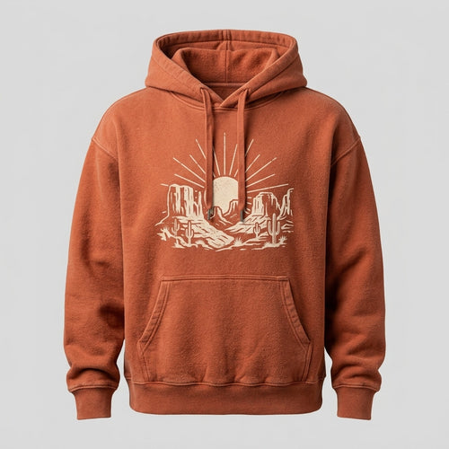 Desert Canyon Sunburst Pigment-Dyed Heavyweight Hoodie - Terracotta Rust