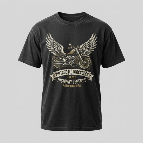 Highway Legends 1971 Vintage Motorcycle Heavyweight T-Shirt - Washed Charcoal